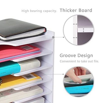 SONGWAY File Organizer for Desk - 7 Tier Wide Document Holder, Letter Mail Tray Storage Rack, A4 Paper Storage Holder, Desktop Organizer for Home Office School, White - size: 7 Tier Wide