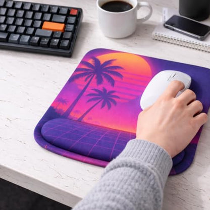 Ergonomic Memory Foam Mouse Pad with Wrist Support, Orange, Ultra-Smooth Surface, Anti-Slip Base (Palm Trees, Medium) - color: Palm Trees