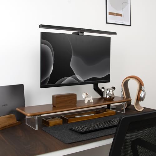 Bamboo Monitor Stand Riser, Brown Desk Shelf with Acrylic Legs | 31.5-Inch Wide, 3.3-Inch Clearance, Fits Monitor, Laptop, Printer and Speakers for Small Desks - color: Brown
