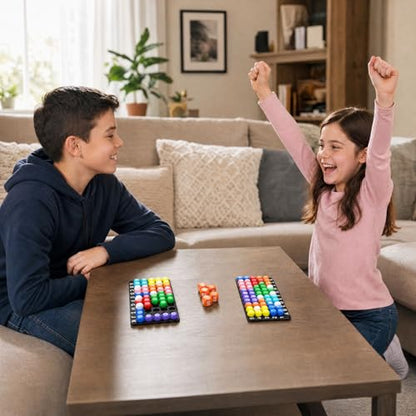 Genius Noodle — 2-Player Ball Puzzle Race | Roll 5 Dice, 7,776 Unique Challenges, 100% Solvable | 2 Boards, 2 Sets of 14 Colorful Noodle Pieces | STEM Brain Teaser for Kids Ages 6+, Family Game Night