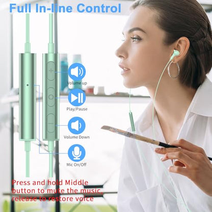 USB Earbuds with Microphone for PC Laptop,Wired USBA Headset with Mic in Ear Buds Noise Isolating Light Laptop Earphones Headphones for Dell HP Surface Computer Office Zoom Work Gaming School,Green - color: Green