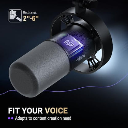 FIFINE AmpliTank K688CT Podcast Microphone Kit, USB/XLR Dynamic Vocal Mic | Streaming Mic with Boom Arm for PC/XLR Mixer, with Mute Button, Headphone Jack, Gain Knob, for Gaming Voice-Over Recording - size: K688CT Black