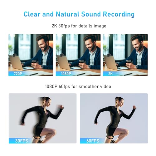 2K Webcam with Microphone, 78°FOV FHD PC Camera with 2K/30fps, Privacy Cover, Plug & Play USB Web Cam, Autofocus, 1080P/60fps External Webcam for PC, Computer Web Camera for Laptop, Mac, Zoom - color: 2K/78°FOV