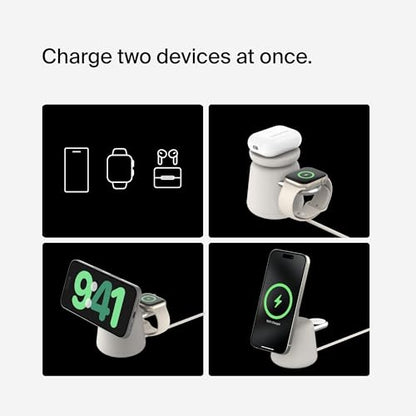 Belkin Qi2 15W Wireless Charging Dock, 2 in 1 Fast iPhone Charger | iPhone 17/16/15/14/13, AirPods, Qi2-enabled devices compatible, power adapter included, desk dock - color: Sand, style: Latest Gen