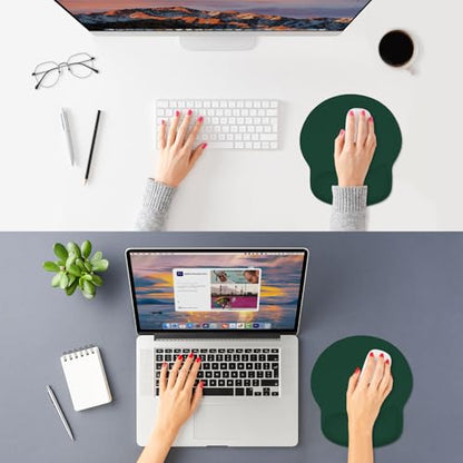 ITNRSIIET Ergonomic Mouse Pad with Wider Memory Foam Wrist Rest +17% - Curved Cushion Reduces Pressure 20%, Pain Relief, Non-Slip, Smooth, Cute Colors, 9.85 x 9 in, Deep Green - color: Deep Green