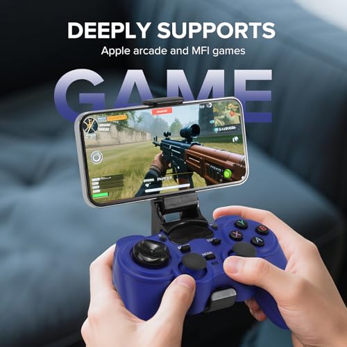 RARELEMON Wireless Gamepad for PC Laptop Android Steam – Blue USB & Bluetooth Game Controller with Phone Mount Compatible with Windows 7/10 Steam Deck Switch via Adapter Android TV Box & OTG