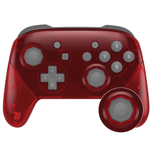 eXtremeRate Clear Red Octagonal Gated Sticks Faceplate Backplate Handles, DIY Replacement Grip Housing Shell Cover for Nintendo Switch Pro Controller - Controller NOT Included - color: Clear Red
