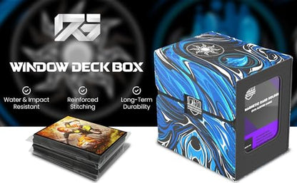 Realm Guard TCG/MTG Commander 100+ Card Art Deck Box With Storage (Blue/White) - style: Blue White