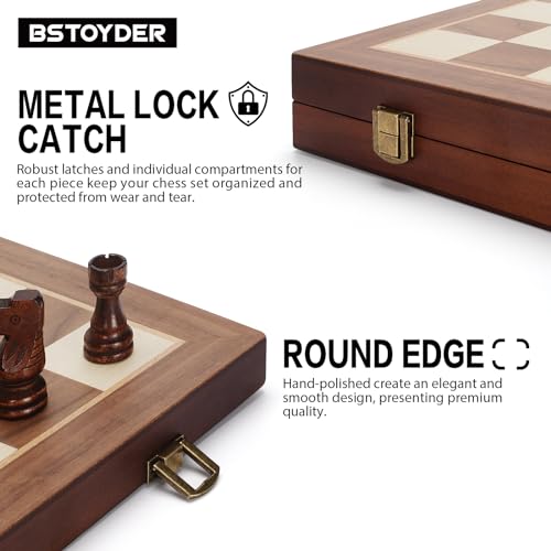 2 in 1 Magnetic Wooden Chess and Checkers Board Game Set, 15" Folding Chess Boards with 2 Extra Queens, Portable Travel Chess Sets with Pieces Storage Slots, Beginner Chess Game Set for Kids, Adults - style: 2 in 1 Magnetic Chess Set