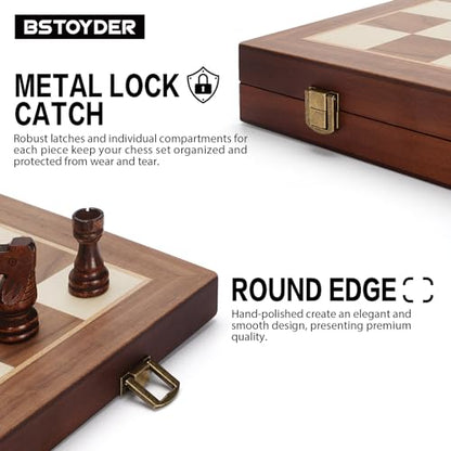 2 in 1 Magnetic Wooden Chess and Checkers Board Game Set, 15" Folding Chess Boards with 2 Extra Queens, Portable Travel Chess Sets with Pieces Storage Slots, Beginner Chess Game Set for Kids, Adults - style: 2 in 1 Magnetic Chess Set