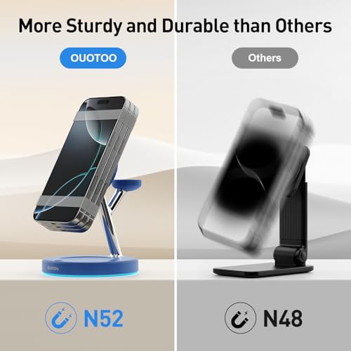 【Adjustable Blue Ambient Light】 Wireless Charger 3 in 1 for iPhone, Magnetic Charging Station for Apple Family,15W Fast MagSafe Charger Stand,for iPhone17-12-iWatch AirPods Series - color: Blue