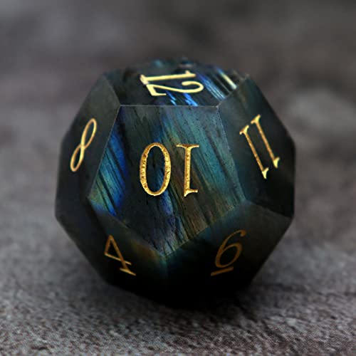 Haxtec Moonstone Dice Labradorite Gemstone Polyhedral DND Dice Set with Premium Dice Case Compatible with Dungeons and Dragons Role Playing Board Games D&D Gift - color: Black Blue Green