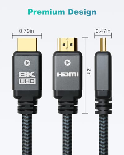 8K 10K HDMI Cable - 6.6ft 10ft 15ft 20ft 25ft 30ft 35ft 50 ft, HDMI 2.1 Cable Certified, 48Gbps Ultra High Speed Braided Cord, 4K@120Hz 8K@60Hz Compatible with Monitor/TV/PS5 (6.6 Feet) - size: 6.6 feet