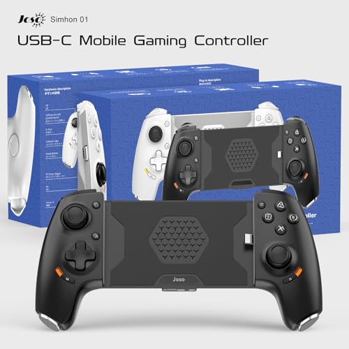 Joso USB C Mobile Gaming Controller, Plug & Play with Hall Effect Joystick/Triggers, 2 Back Buttons/3.5mm Audio Jack, for Cloud/PS/Xbox/PC Remote Play, Universal Phone Gamepad - color: Black
