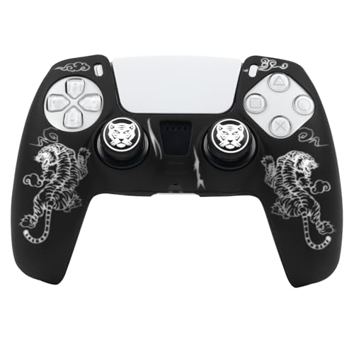 Tiger Controller Skin Cover Compatible with PS5/Playstation 5 Controller, RALAN Protector Case Customised Thumb Grip - color: Tiger Black White