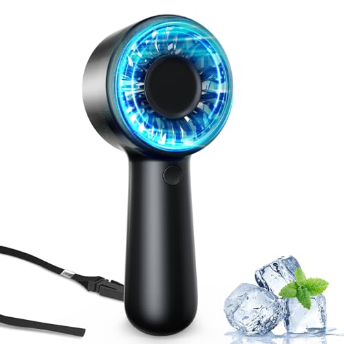 Portable Handheld Fan Personal Small Turbo Hand Fan Powerful, Cooling, Lanyard, USB Rechargeable, 5 Speeds, Makeup, Gifts for Women Men, Kid, Mom, Hot Summer, Travel, Sports, Wedding Use - color: Black, style: Indicator