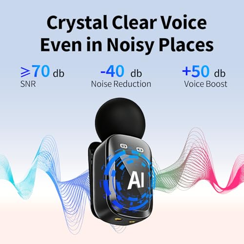 Wireless Clip-on Microphone System - Dual Lavalier Mics for TikTok, Vlog, Live Streaming, Interview, Compatible with Phone/Camera/PC, Auto Pairing, 8H Playtime per Mic