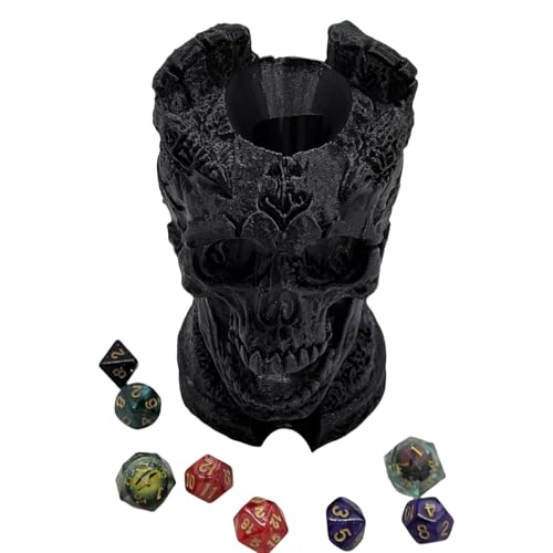 Dark Skull Dice Tower Dungeons and Dragons RPG abletop Roleplaying Game Jail D&D (Random 7PCS D20 Dice Set Included) Black