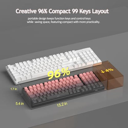 MageGee LIGHT100 Wireless Creamy Keyboard, Gasket Structure Hot Swappable, 2.4G/USB-C/BT5.0 RGB Backlit Mechanical Gaming Keyboard for Win/Mac/PC, 8000mAh Battery, Side Printed PBT Keycap, Pink - color: Pink/Blue Whale Switch