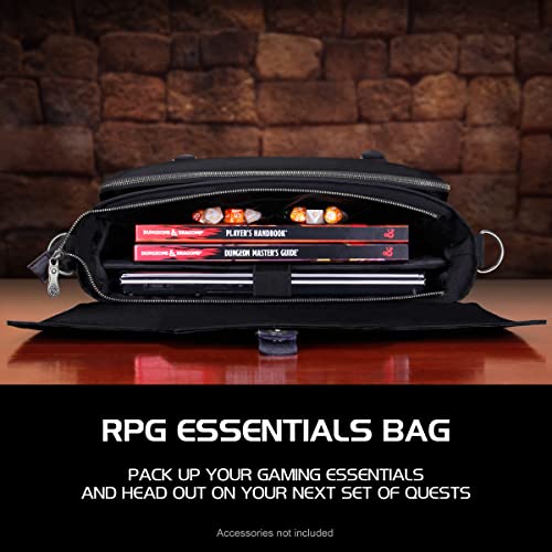 ENHANCE Collector's Edition RPG Player's Essentials DnD Bag - Dragon Hide Exterior Messenger Bag Fits 2-4 Books, Binders, Dice & Accessories, with 17 inch Laptop Slot, Battlemap Straps (Dragon Black) - color: Dragon Black