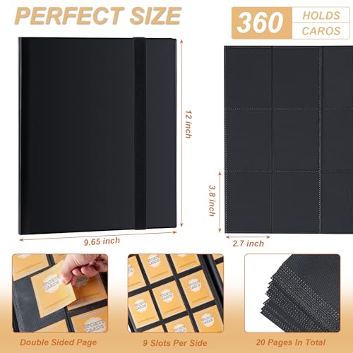 Card Binder 9 Pocket Storage 360 Card Binder,Trading Card Binder (Black) | Senior and Sturdy Side-Loading Album,Intended For YuGiOh,MTG, TCG,Game Cards & Baseball Card Binde - color: Black