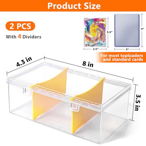 SAMYUCHO Trading Card Storage Box with 2 Dividers for 500 Sports Cards, Plastic Bulk Display Holder Collection Organizer Cases Container Fit for Baseball Football Playing Game Magic Cards 2 Pcs - size: 2 Pcs