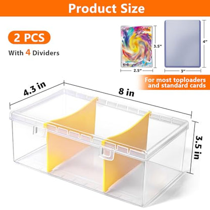 SAMYUCHO Trading Card Storage Box with 2 Dividers for 500 Sports Cards, Plastic Bulk Display Holder Collection Organizer Cases Container Fit for Baseball Football Playing Game Magic Cards 2 Pcs - size: 2 Pcs