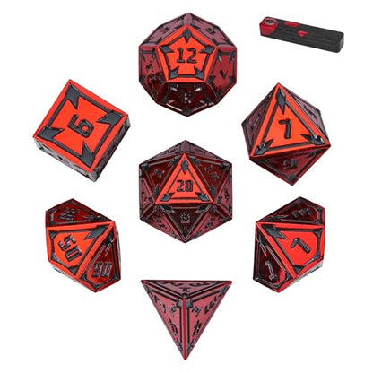 UDIXI Red Metal Dice Set D&D, Heavy Metal DND Dice Set for Tabletop Games | 7-Pieces, Lozenge Pattern, Zinc Alloy, Gorgeous Metal Gift Case, DM Gift, for RPG Dungeons and Dragons Role Playing Games - color: Red