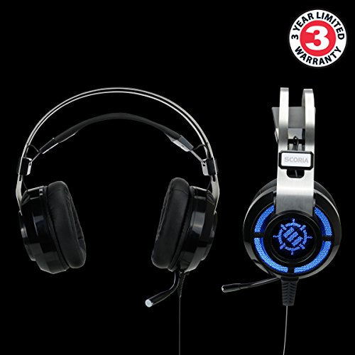 ENHANCE Scoria USB Gaming Headset with Noise Cancelling Mic, 7.1 Surround Sound, Bass Vibration, LED Lighting & In-Line Controls - Gaming Headphones for PC, Laptop, PS5, PS4 - TeamSpeak Certified