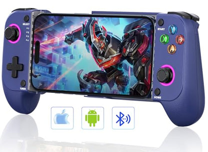 NealGamefy Phone Controller for iPhone/Android - Mobile Gaming Controller with Hall Effect Joystick, Phone Case Support,Turbo Function, Dual Vibration- Phone Controller Compatible with More Games - color: Blue