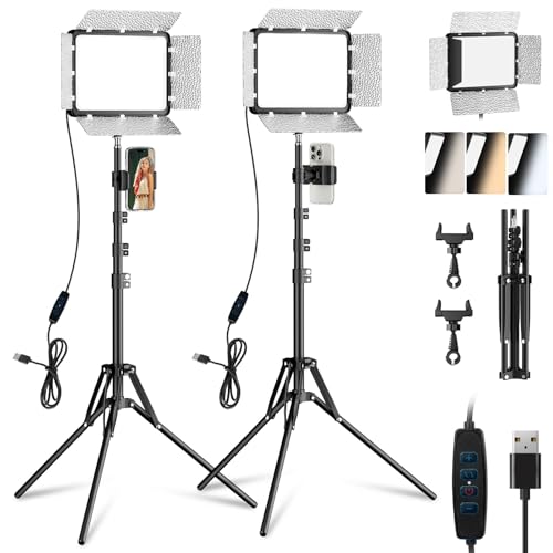 EMART 2-Pack LED Video Light Kit with Phone Holder & Barndoor | 2800-7000K Dimmable Studio Lights, 73'' Streaming Light for Video Recording, YouTube, Vlog, Photography, Content, Podcast - color: 15W, size: 29-73inch