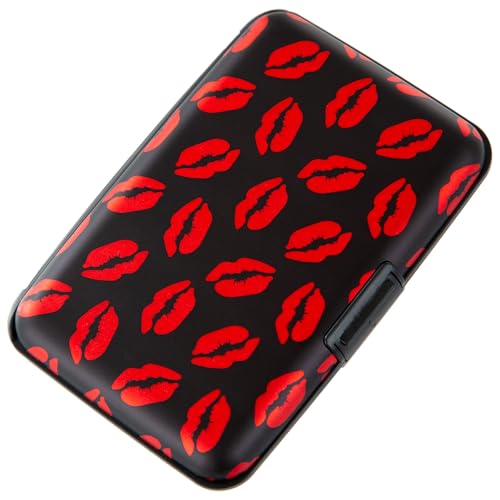 Credit Card Holder, Metal Card Wallet RFID Blocking Mini Slim Aluminum Business Hard Card Case for Women Men (Red Lips) - color: Red Lips