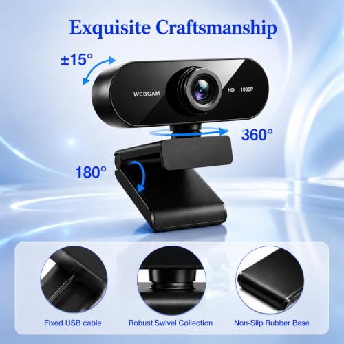 Gritto 1080P HD Webcam with Auto Focus & Microphone, 30FPS Computer Camera, USB Plug-and-Play with Type-C Adapter, 360° Rotating Webcam for Zoom Meetings, Teams, Streaming & Online Classes