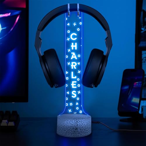 Custom LED Headphone Holder with RGB Lights, Personalized Gamer Headset Stand, Gaming Desk Organizer, Valentine Gift for Boyfriend, Teen Gamer Gift, Custom Gifts for Him - color: 07