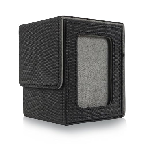 Card Deck Box for MTG Commander, Holds 100+ Double Sleeved TCG Cards, Magnetic Trading Card Storage Box with Divider & Card Sleeves(Black) - color: Black, size: 1 Box+100 Sleeves+25pcs 35pt Toploaders