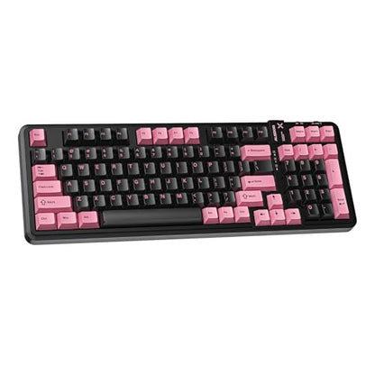 AUSDOM 98Pro Wireless Mechanical Keyboard, Tri-Mode BT/2.4GHz/USB-C Hot Swappable Custom Gaming Keyboard with Backlit, Gasket Structure, Linear Switches for Windows/Mac/PC (Clicky Sound) - color: Pink