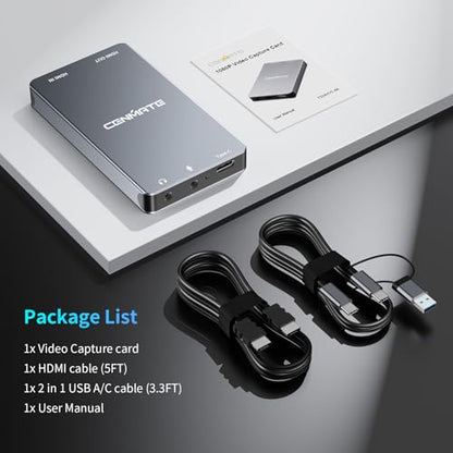 Aluminum HDMI Capture Card, USB 3.0 1080P 60FPS Audio Video Capture Card for Streaming/Gaming/Video Conference, 4K@30Hz Input & Pass-Through Capture Card for Nintendo Switch/PS5/Xbox/Camera/PC - size: 4K30Hz