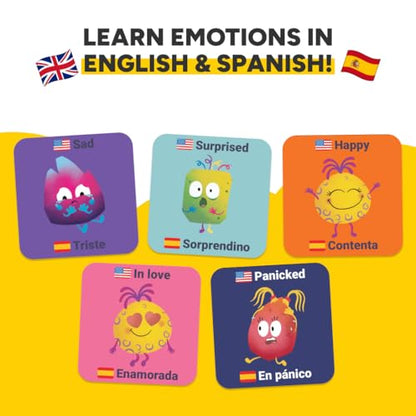 Kidrox Emotions Matching Game – Bilingual Memory Card Game in English & Spanish for Kids Ages 3+ | Learn & Mimic Emotions with Kidrox Squad | Premium Magnetic Box | 40 Tiles - style: Emotions