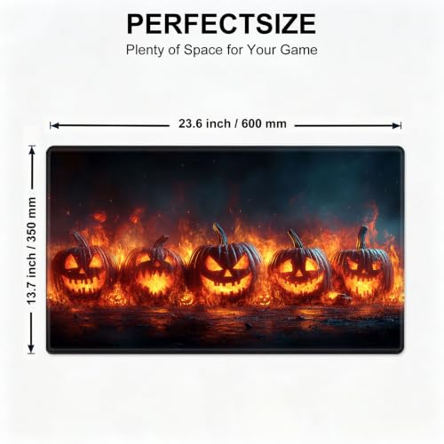 for MTG Playmat, Custom Trading Card Game Mat 23.6 x 13.7 in | Fiery Jack-o-Lanterns Premium Non-Slip Rubber Base, Water-Resistant & Stitched Edges, Personalized High-Definition Art - color: Fiery Jack-o-lanterns, size: 24" x 14" Regular