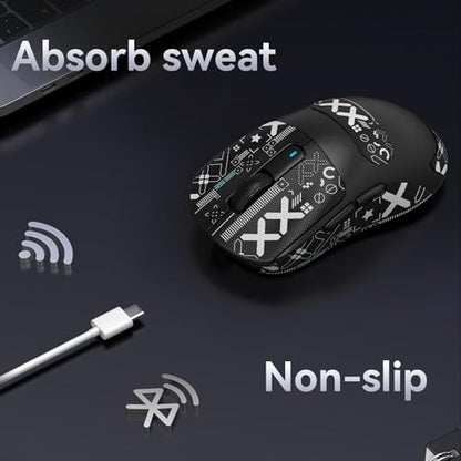 Mouse Anti Slip Grip Tape, Pre-Cut Universal Griptape for Superlight Wireless Gaming Mouse Skins, Sweat Resistant, Elastics Refined Side Grips, Easy to Apply, Ultra-thin 0.5mm (0.02in) - Black - color: Black & White
