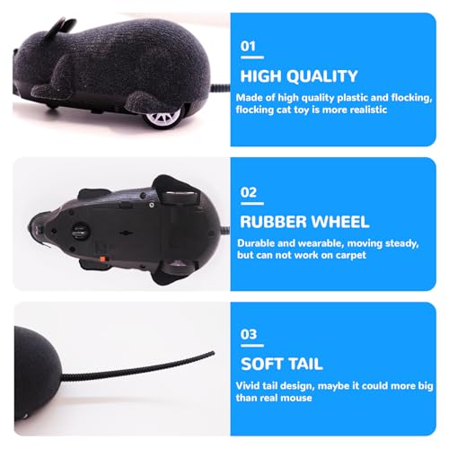 Remote Control Rat Mouse Cat Toy Realistic RC Fake Rat Mouse Toy Flocking Wireless Funny Chasing Electronic Interactive Cat Toys Prank Joke Scary Trick Rats for Cats Dogs Novelty (Black) - color: Black