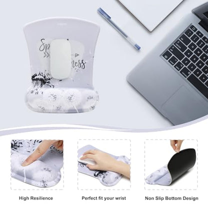 MEGREZ 4-in-1 Mouse Pad with Wrist Rest Ergonomic Memory Foam Desk Mat Set | ergonomic, anti-slip base, 4pcs set, desk pad, mouse wrist rest, keyboard rest, coaster, ideal for office & gaming - color: Gray Dandelion