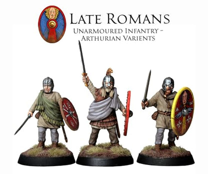Wargames Delivered - Victrix Late Roman Unarmoured Infantry 28mm Miniature Wargaming with Bonus Miniature STL Download - 36 Plastic Figures with 38 Head Options – Build Arthurians, Byzantines & Goths
