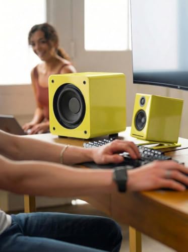 Audioengine A2+ Desktop 24 Bit Limited Edition Wireless Bluetooth Desktop Speakers - 60W Computer Speakers for Music and Gaming Accessories, (Limoncello Yellow) | with 24-Bit DAC for PC, Mac, Gaming and Music - Yellow - color: Limoncello Yellow, style: De