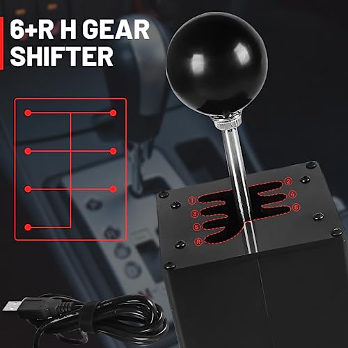 USB Simulator Shifter Compatible with Logitech G29 /G27 /G25 /G920 T300RS/GT Steering Wheel , Applicable for ATS ETS Dust WRC Sim Racing Games H Shifter with Carbon Fiber Grip - 6+R Black(PC System) - size: HB-1014-6R-BK