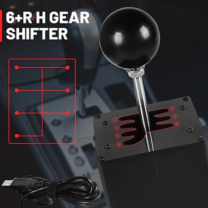 USB Simulator Shifter Compatible with Logitech G29 /G27 /G25 /G920 T300RS/GT Steering Wheel , Applicable for ATS ETS Dust WRC Sim Racing Games H Shifter with Carbon Fiber Grip - 6+R Black(PC System) - size: HB-1014-6R-BK