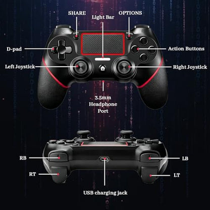 Wireless Controller for Ps4 Controller Compatible with PS4/Slim/Pro/Windows PC,with Touchpad/Vib-ration/Built-in Speaker&3.5mm Headphone Jack/Six-axis Motion Control/USB-C Charging Cable (BLACK RED) - color: Red Black