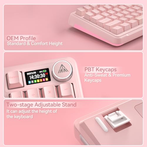 SOLAKAKA A99 Pro Wireless Gaming Keyboard with LCD Screen & Metal Knob, 96% Layout Mechanical Keyboard, 2.4GHz/BT5.0/USB-C, Hot Swappable, Creamy Keyboard with Gasket Structure, RGB, for Win/Mac - color: Pink