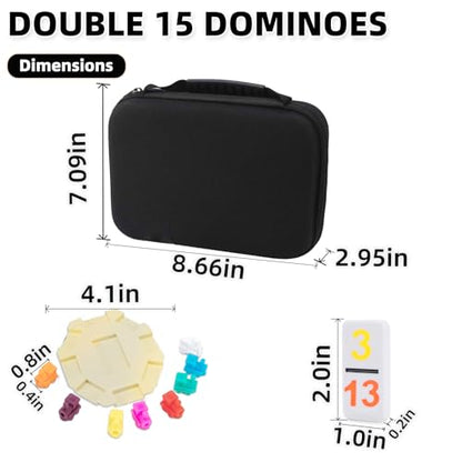 Doreimi 멕시코 기차 도미노, 더블 15, 136 숫자 타일 | 휴대용 케이스, 드로스트링 백, 읽기 쉬운 숫자, 전략 보드 게임, 어린이와 성인에게 적합, 가족 게임의 밤 - style: 더블 15 넘버
