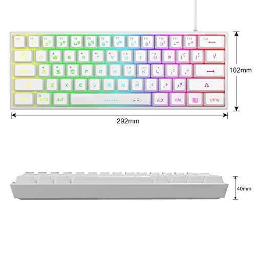 MageGee Mini 60% Gaming Keyboard, Upgrade RGB Backlit 61 Key Ultra-Compact Keyboard, TS91 Ergonomic Waterproof Mechanical Feeling Office Computer Keyboard for PC, MAC, PS4, Xbox ONE Gamer(White) - color: White
